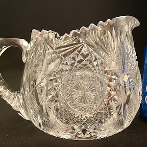 Antique ABP Large Cut Glass Pitcher-Cream?-Lemonade?-5.75&quot;- 48 ounces