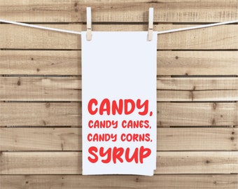 Elf 4 Major Food Groups Christmas Funny Tea Towel Dish Towel Kitchen Towel Candy, Candy Canes, Candy Corn, Syrup