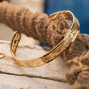 Manchette Or Femme Art Déco – Bracelet Doré Plaqué 14K 3 Microns, Bijou Fait Main France | Cadeau Pour Elle, Anniversaire