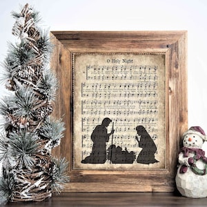 O Holy Night digital sign, vintage Christmas carol, rustic nativity, digital download, Christmas printable, Holiday decor