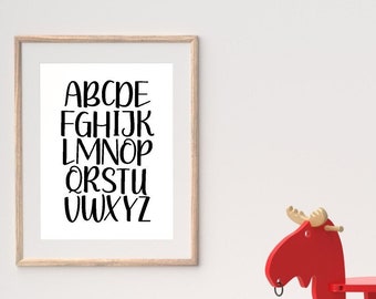 Black and White Alphabet Poster: Modern Nursery Decor (Digital Download)