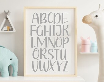 Neutral ABC Poster: Gray Alphabet Nursery Decor (Digital Download)