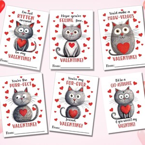 Printable Cat Valentine cards, Kid's classroom valentine's day cards, Funny cat valentines, Valentine card for teacher, digital download