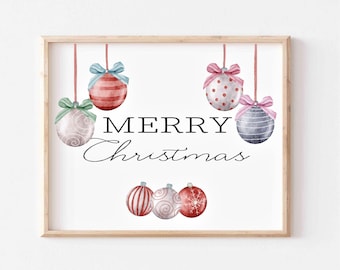 Watercolor Christmas Print: Merry Christmas Ornament Wall Art (Digital Download)