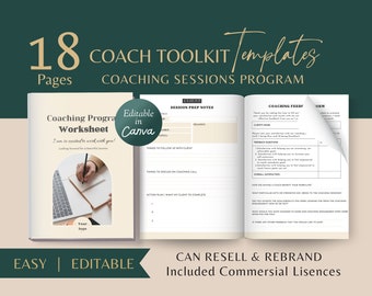 Coaching Session Worksheets |Coaching Toolkit |Coaching Worksheet Templates | Client Session Editable Canva Templates for Coaches