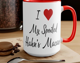 I Love my Hahns Macaw Two-Tone Coffee Mugs, 15oz