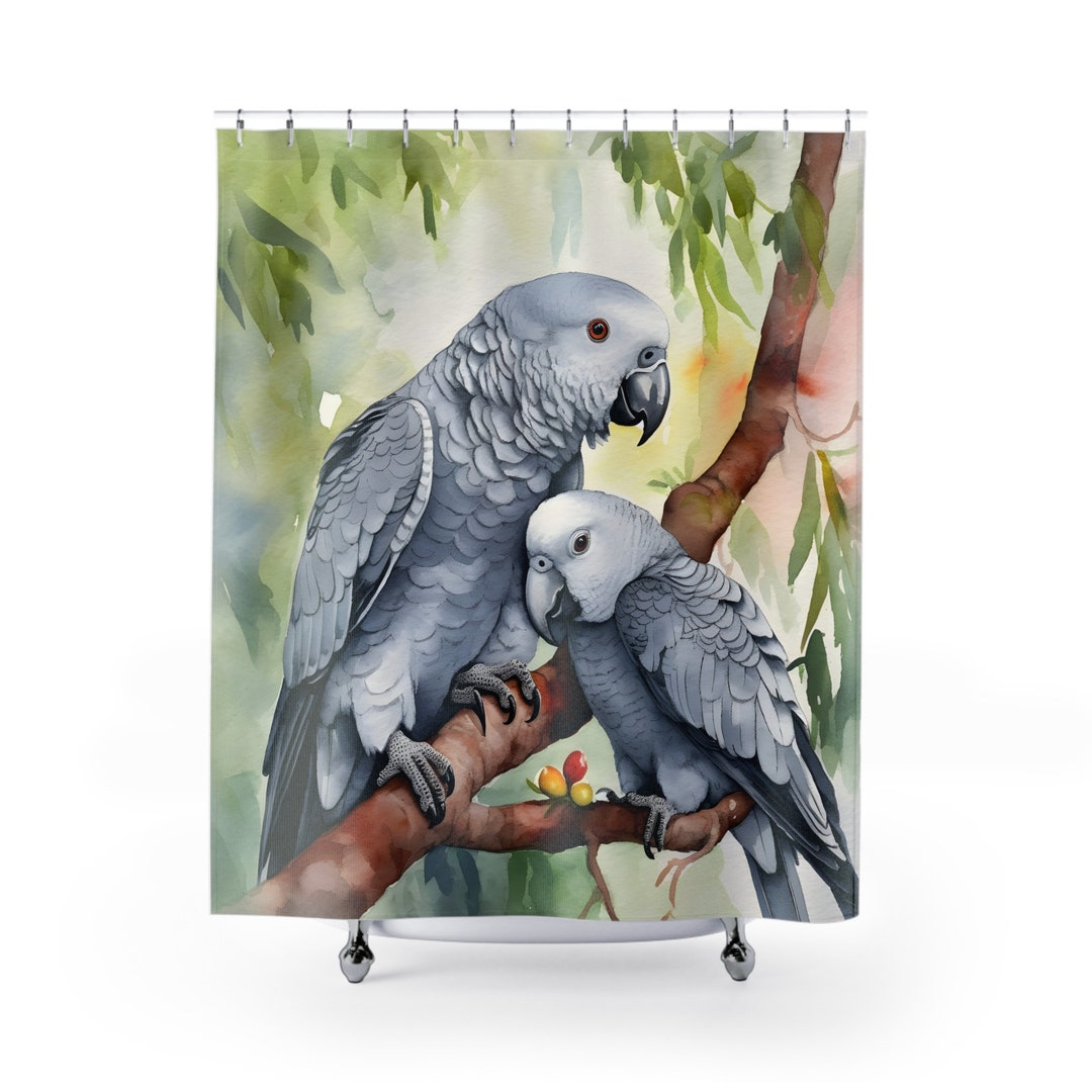 African Grey Tropical Parrot Shower Curtain Etsy
