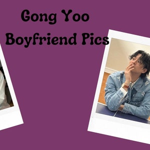 May include: Two Polaroid photos of Gong Yoo, a Korean actor, in different poses. The first photo shows him holding a candy cane and smiling. The second photo shows him looking up with a thoughtful expression.