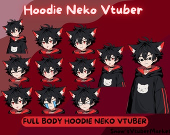 Hoodie Neko Full Body Vtuber Model - Multiple Toggles Hoodie Neko Full Body Vtuber Model - Multiple Toggles