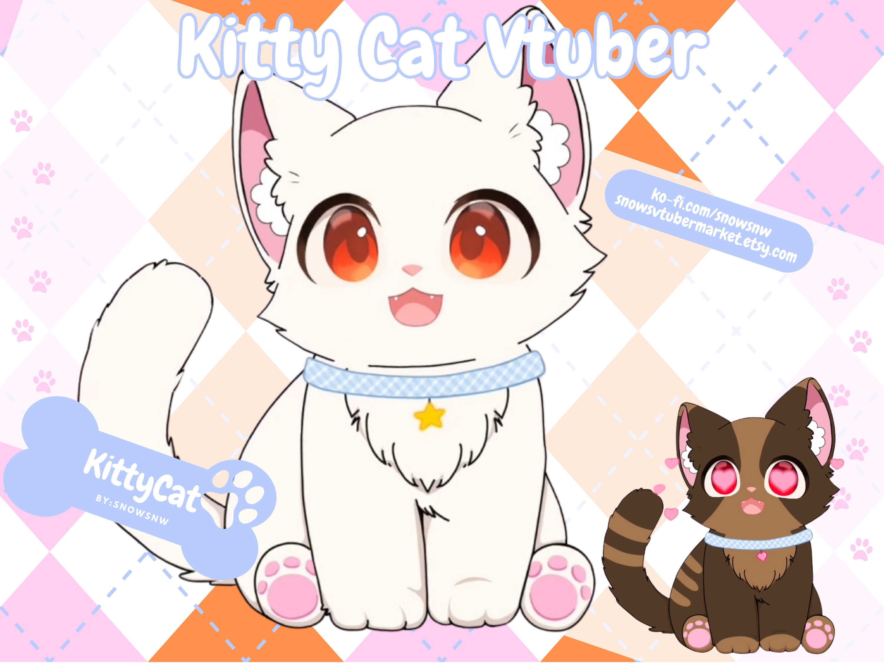 Kitty Cat Vtuber Model - Fully Rigged Vtuber Model - Multiple toggles - Vtuber Companion