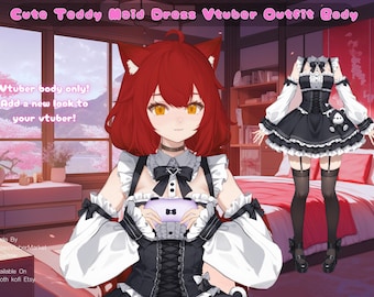 Black Teddy Maid Dress Vtuber Outfit Body | Ready to Use