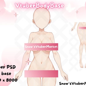 VTUBER Body Base PSD | Female Body | Base | 2 Booba sizes and 2 hand types | Unrigged | Custom Character Base | Vtuber | Customizable Doll