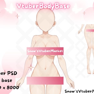 VTUBER Body Base PSD | Female Body | Base | 2 Booba sizes and 2 hand types | Unrigged | Custom Character Base | Vtuber | Customizable Doll