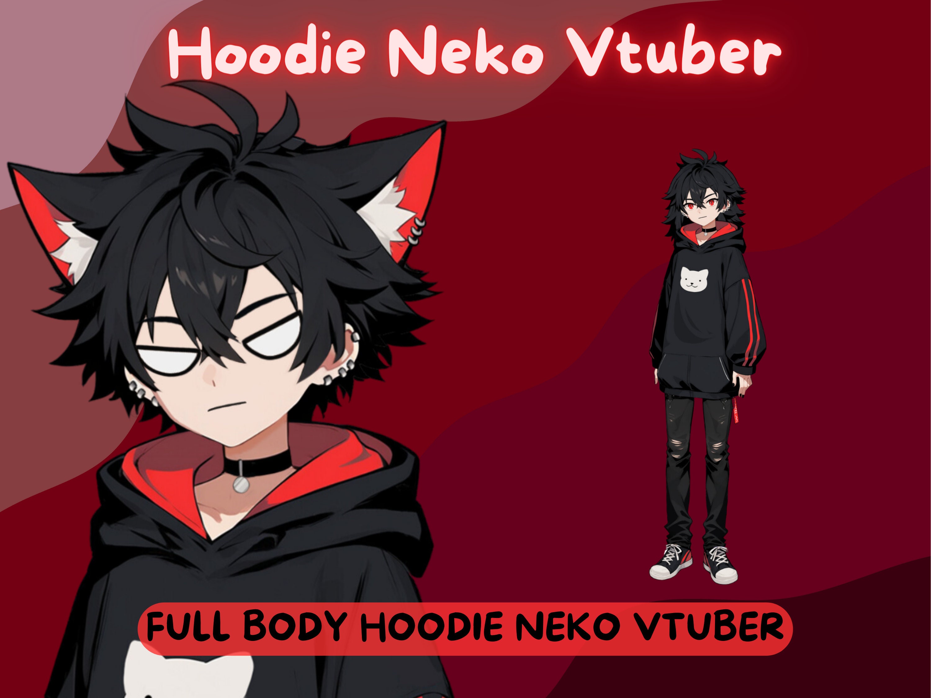 Hoodie Neko Full Body Vtuber Model - Multiple Toggles Hoodie Neko Full Body Vtuber Model - Multiple Toggles