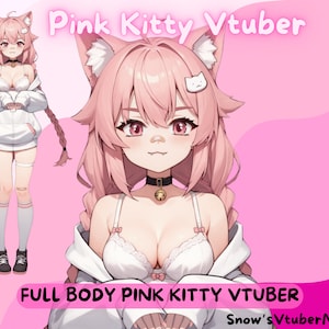 Pink Kitty Full Body Vtuber Model - Multiple toggles - VTubeStudio