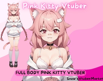 Pink Kitty Full Body Vtuber Model - Multiple toggles - VTubeStudio