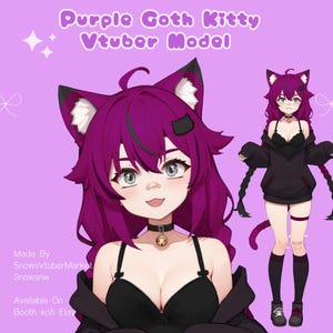 Goth Kitty Full Body Vtuber Model - Multiple toggles - VTubeStudio