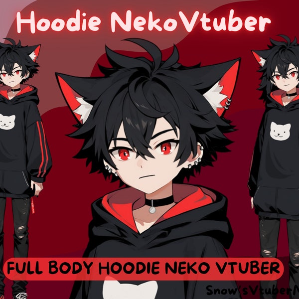 Hoodie Neko Full Body Vtuber Model - Multiple toggles - VTubeStudio