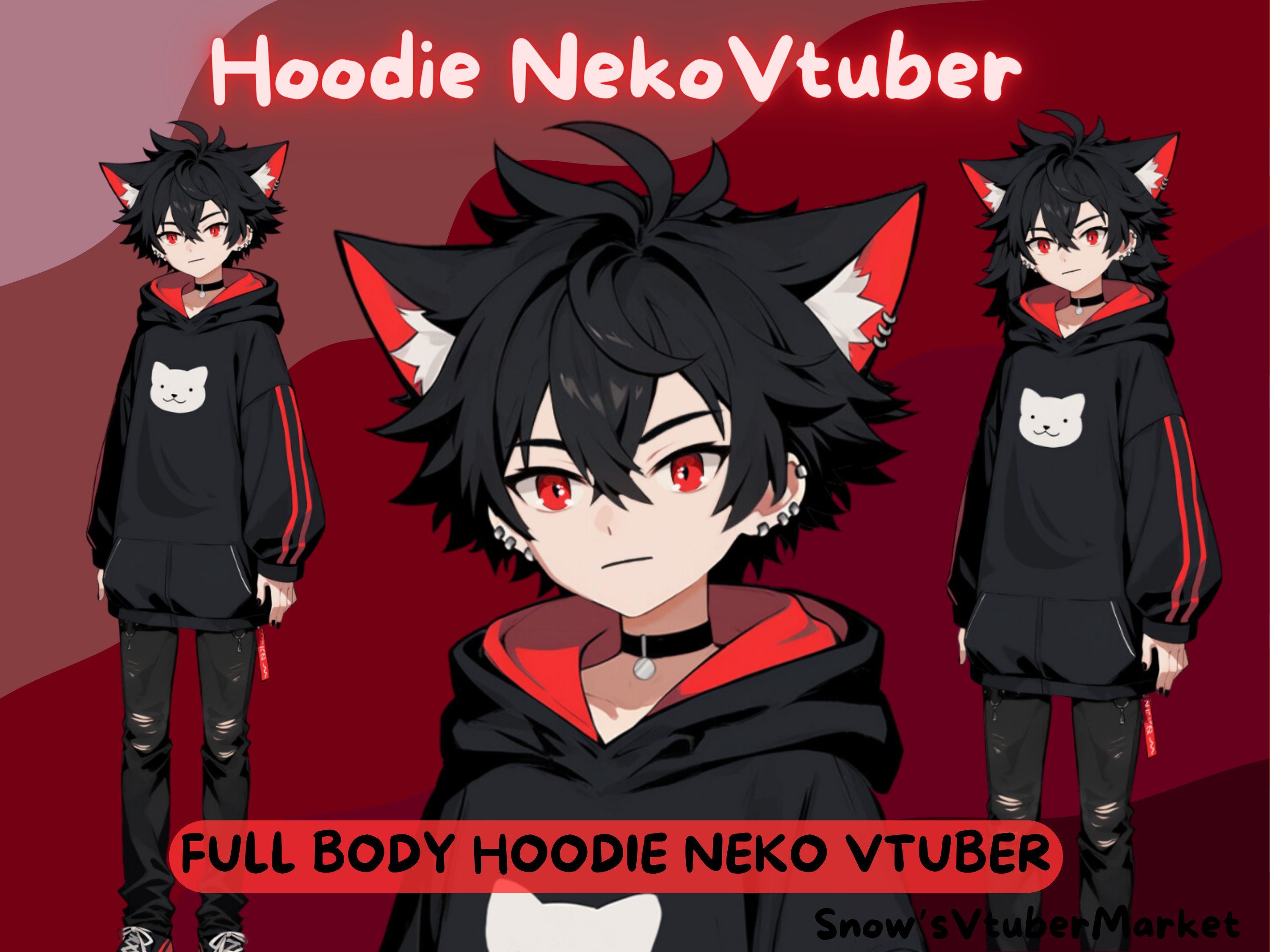 Hoodie Neko Full Body Vtuber Model - Multiple Toggles