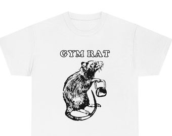 Gym Rat T-Shirt | Rat Lovers Goofy Fitness Exercise Funny Cute Silly Dad Joke Pun Artsy Ink Art Drawing Tee