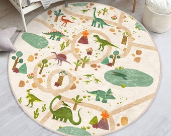 Dinosaur Pattern Nursery Rug, Dinosaur Printed Kids Room Round Rug, Baby Room Decorative Circle Carpet, Bedroom Decoration Area Rug