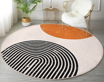 Abstract Circle Area Rug, Boho Decorative Round Rug, Living Room Area Rug, Bedroom Circle Carpet, Minimalist Decor Carpet