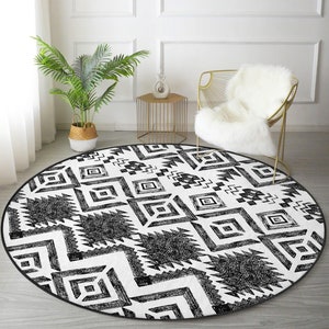 Southwestern Round Rug, Aztec Area Rug, Living Room Circle Carpet, Non Slip Floor Carpet, Western Style Home Decoration