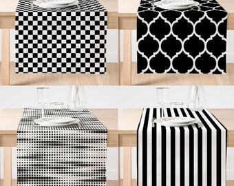 Black White Table Runner, Checkered Pattern Table Linens, Modern Home Decoration Home Textile