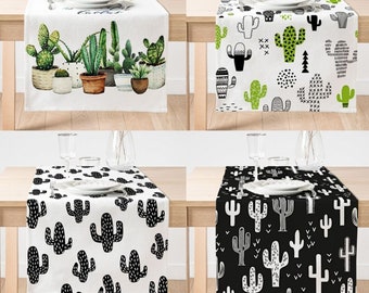 Cactus Table Runner, Floral Pattern Summer Home Design Table Linens, Summer Home Gift Textile