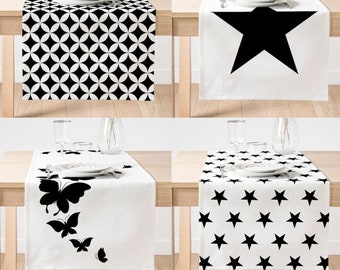 Black and White Table Runner, Modern Home Decoration Table Linens, Butterfly Pattern Table Cloth