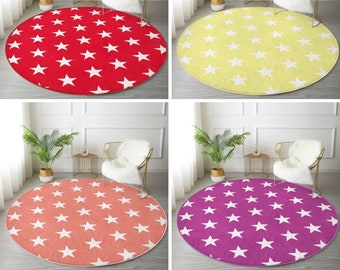 Star Patterned Round Rug, Red Color Area Rug, Purple Star Patterned Circle Rug, Living Room Decorative Circle Carpet, Bedroom Round Rug