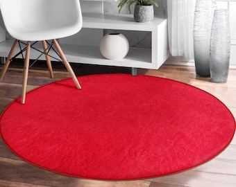 Roter runder Teppich, Roter Teppich, Dekorativer Kreis Teppich, Rutschfester Waschbarer Teppich, Wohnzimmer Runder Teppich, Schlafzimmer Kreis Teppich