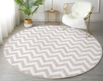 Gray and White Decorative Round Rug, Living Room Decorative Area Rug, Office Carpet, Non Slip Washable Rug, Home Decor Carpet, Bedroom Rug