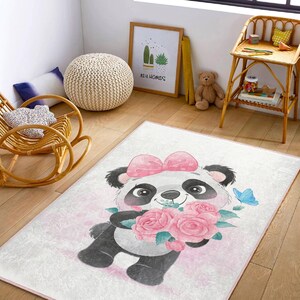 Panda Nursery Rug: Washable Kids Carpet, Girls Room Decor