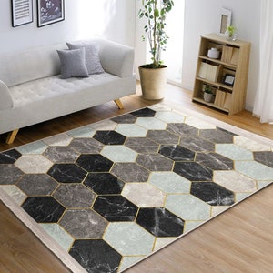 Alfombra con diseño de panal, alfombra lavable decorativa minimalista con diseño para el hogar, alfombra antideslizante para decoración de dormitorio