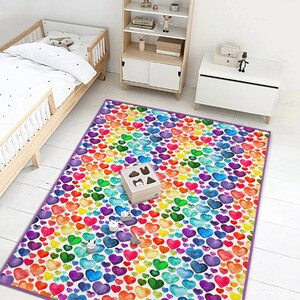 Colourful Kids Room Rug, Washable Nursery Rug Decorative Colourful Non Slip Carpet, Baby Room Design Floor Mat