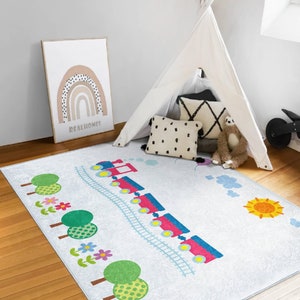 Train Pattern Kids Rug, Train Printed Baby Room Decoration Anti Slip ...