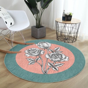 Floral Rosenmuster Teppich: Rutschfester Samt Teppich im Vintage Stil