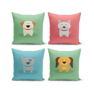 Cute Dog Patterned Pillow Covers, Kids Room Dog Printed Cushion Cover, Nursery Room Decorative Pillow Case, Patio Throw Pillow Covers
