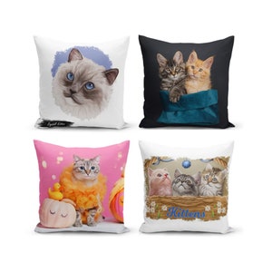 Cute Cats Printed Throw Pillow Cover, Kitten Patterned Cushion Cover, Kitten Decorative Pillow Case, Living Room Pillow Case, Cats Pillow