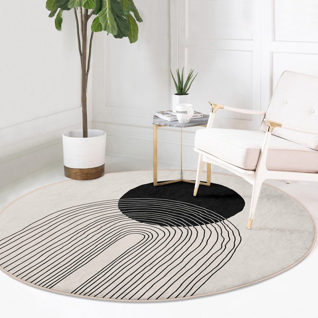 Round Rug Drawn Abstract Art Round Rug, Round Rug for Dining Room, Circular Non-slip ...
