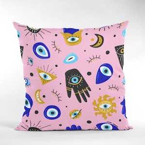 Evil Eye Pillow Cover: Polyester Cotton Blend, Home Decor
