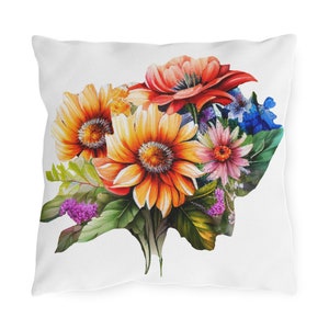 Floral Pillow Cover: Colorful Summer Flower Design, Patio Cushion