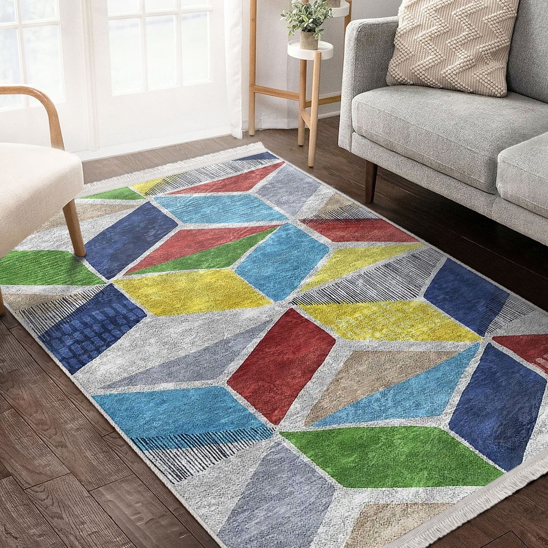 3D Cube Design Rug: Washable Living Room Carpet - Etsy