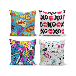 Pop Art Throw Pillow Cover: Illustration Design, Decorative Cushion