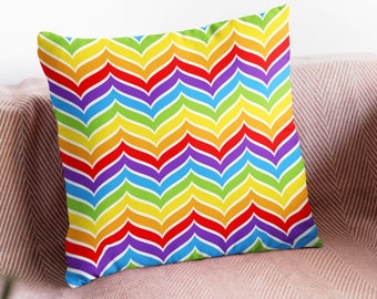 Rainbow Zig Zag Pillow, Colourful Home Decorative Cushion Cover, Living Room Throw Pillow, Bedroom Pillow by Homeezone