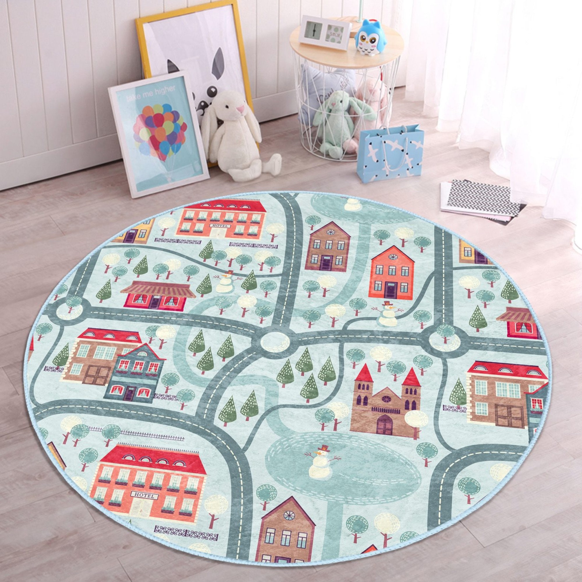 City Map Kids Room Rug, Nursery Room Carpet , Baby Room Circle Area Rug ...