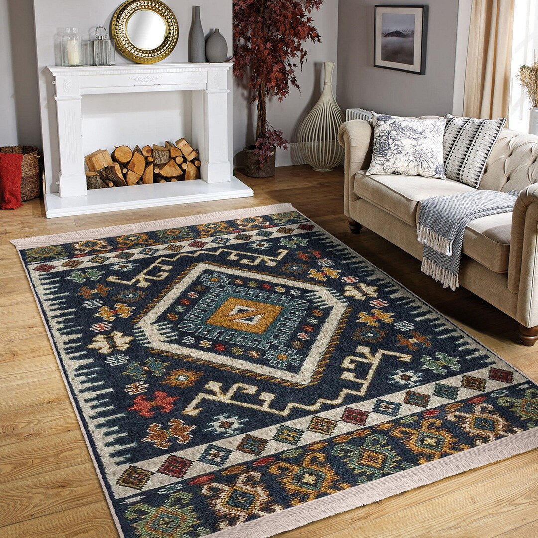 Aztec Area Rug: Terracotta Fringed Nonslip Carpet - Etsy