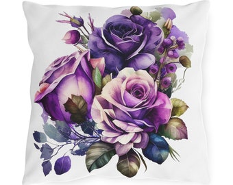 Purple Rose Pillow Cover: Floral Polyester Cotton Cushion