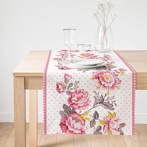 Pink Rose Table Linens, Floral Design Decorative Table Cloths, Summer Patio Table Decor Runners
